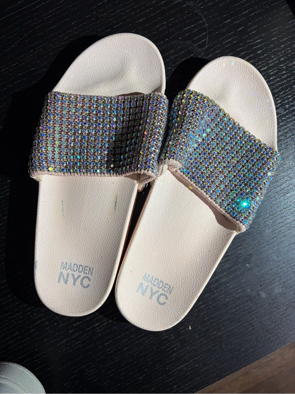 Steve Madden Blush Slide Sandals with Iridescent Crystal Straps - Picture 6 of 7
